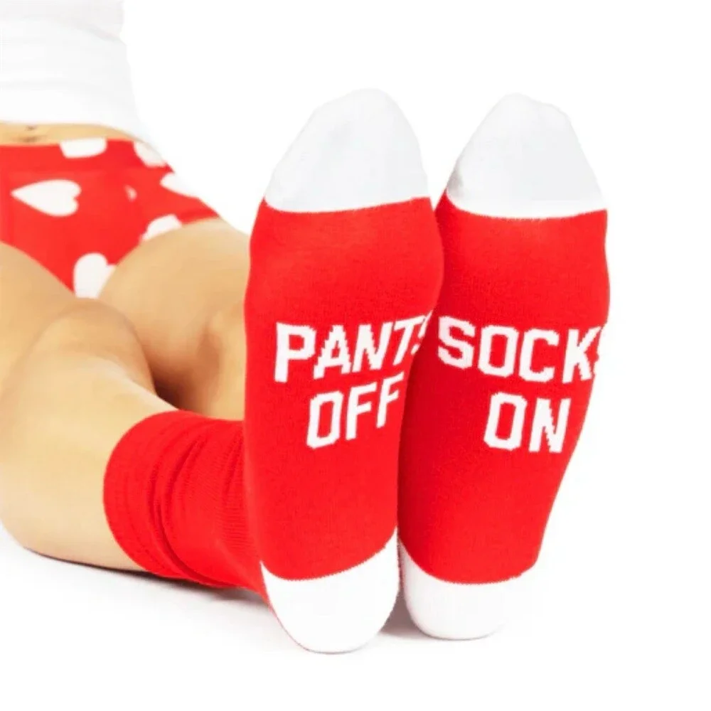 Tipsy Elves Novelty Crew Socks Unisex One Size Red White Funny pants off on gift